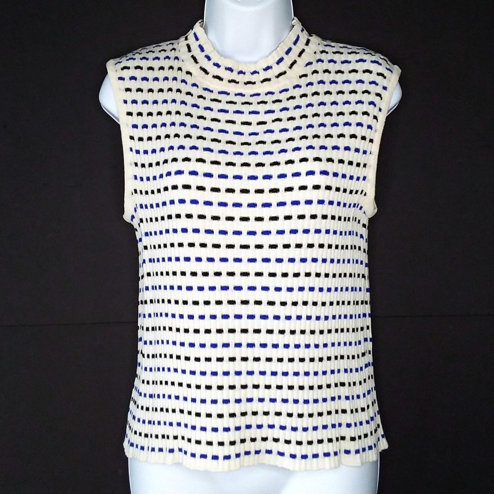 Vintage 90's St. John Mock Neck Top Size Large Ribbed Knit Woven Pattern - Picture 3 of 12